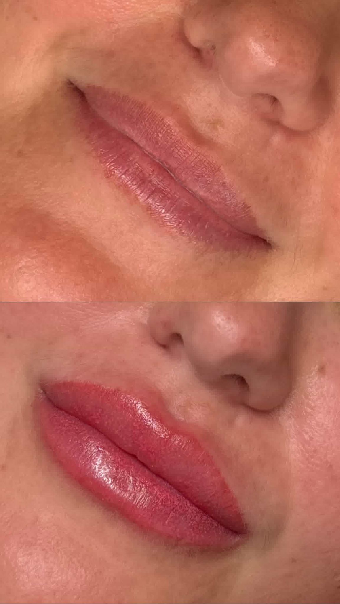 Lip blush cosmetic tattoo before and after by Kellen Berkembrock at Berkem Brows Coolangatta