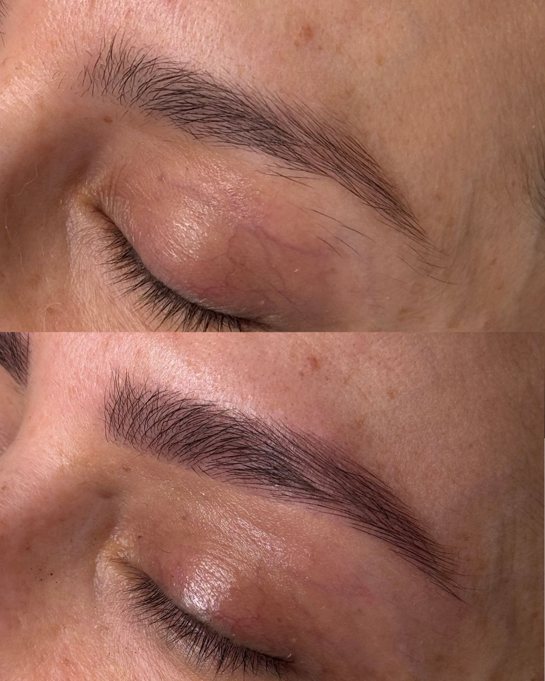 Nanoblading hair-stroke brow before and after by Kellen Berkembrock at Berkem Brows Coolangatta