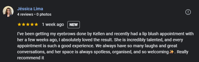 Five-star Google review for Berkem Brows