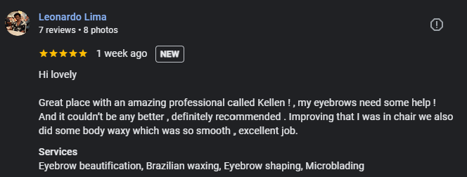 Five-star Google review for Berkem Brows