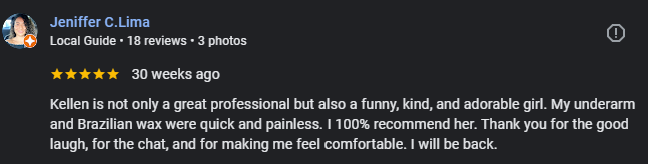 Five-star Google review for Berkem Brows