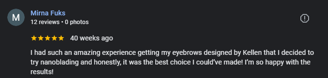 Five-star Google review for Berkem Brows