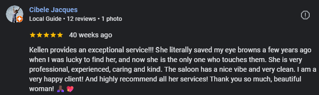 Five-star Google review for Berkem Brows