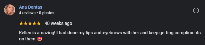 Five-star Google review for Berkem Brows