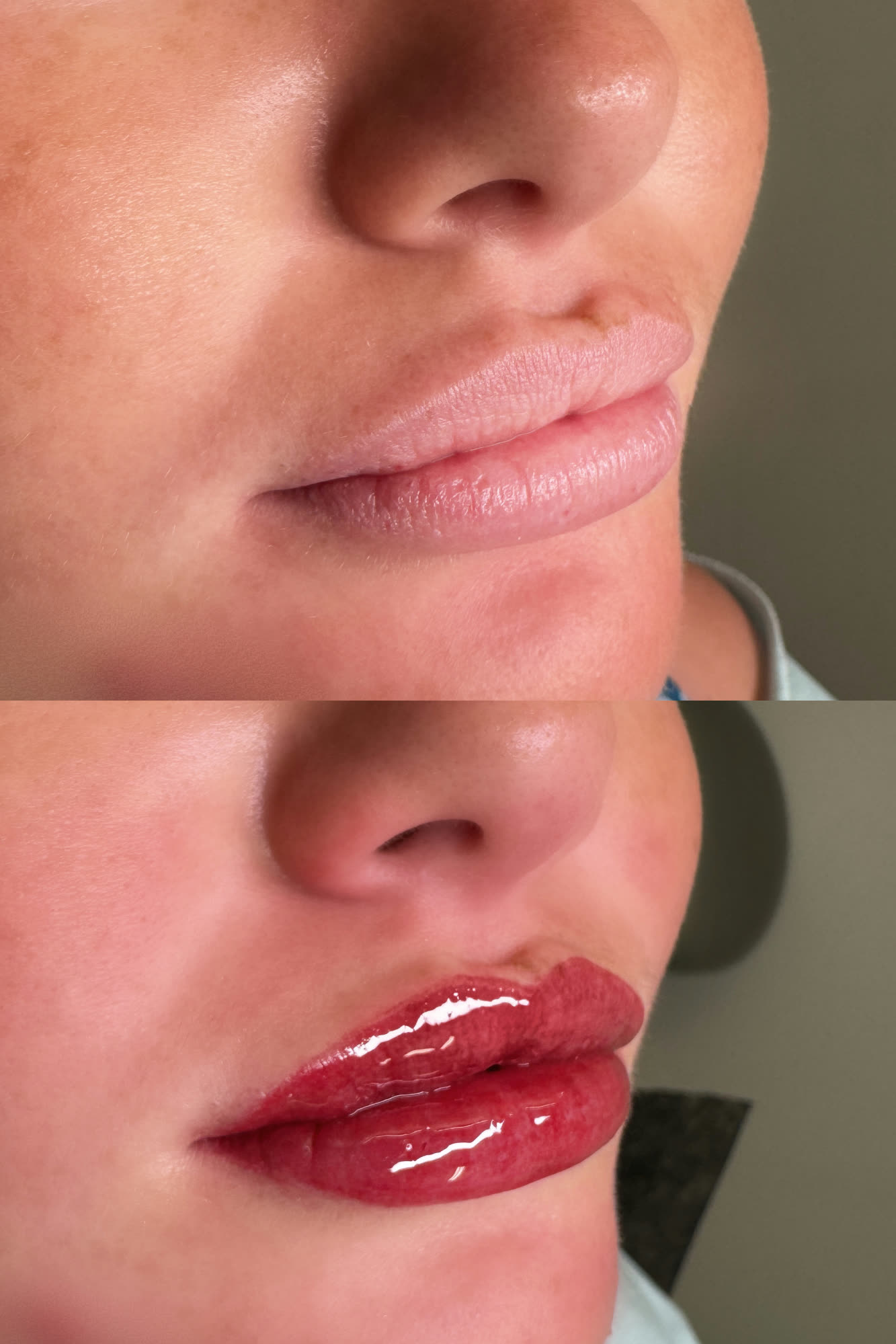 Lip blush cosmetic tattoo before and after by Kellen Berkembrock — Berkem Brows Coolangatta